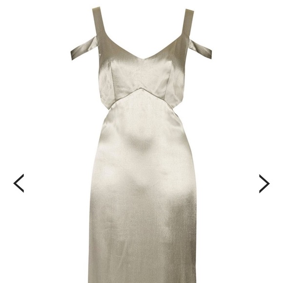 Topshop Gold Satin Midi Dress cutout petite NWOT - Picture 5 of 8